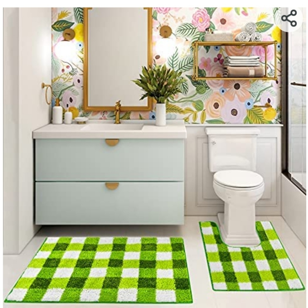 2 piecd Buffalo plaid Luxury Bath Rugs,